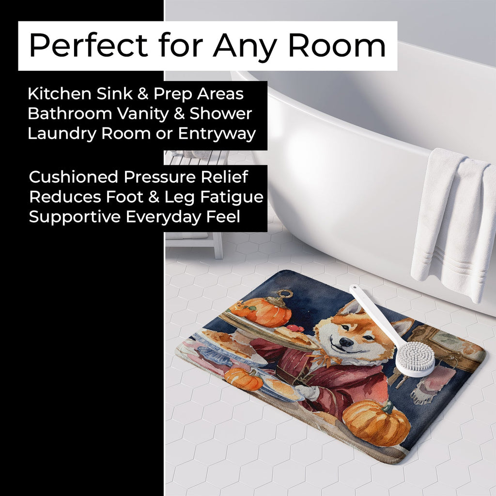 Shiba Inu Fall Kitchen Pumpkins Memory Foam Kitchen Mat Machine Washable Anti-Fatigue Cushion Comfort Bath or Kitchen Rug