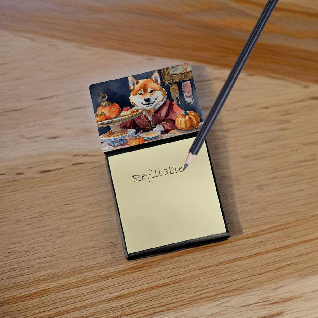 Shiba Inu Fall Kitchen Pumpkins Watercolor Sticky Note Holder Refillable Dispenser Desk Accessory 3x3 Pad Gift