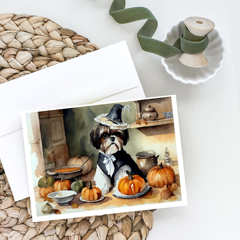 Shih Tzu Fall Kitchen Pumpkins Greeting Cards Pack of 8 Blank Cards with Envelopes Whimsical A7 Size 5x7