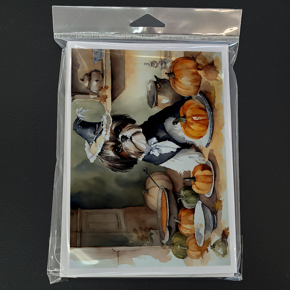 Shih Tzu Fall Kitchen Pumpkins Greeting Cards Pack of 8 Blank Cards with Envelopes Whimsical A7 Size 5x7