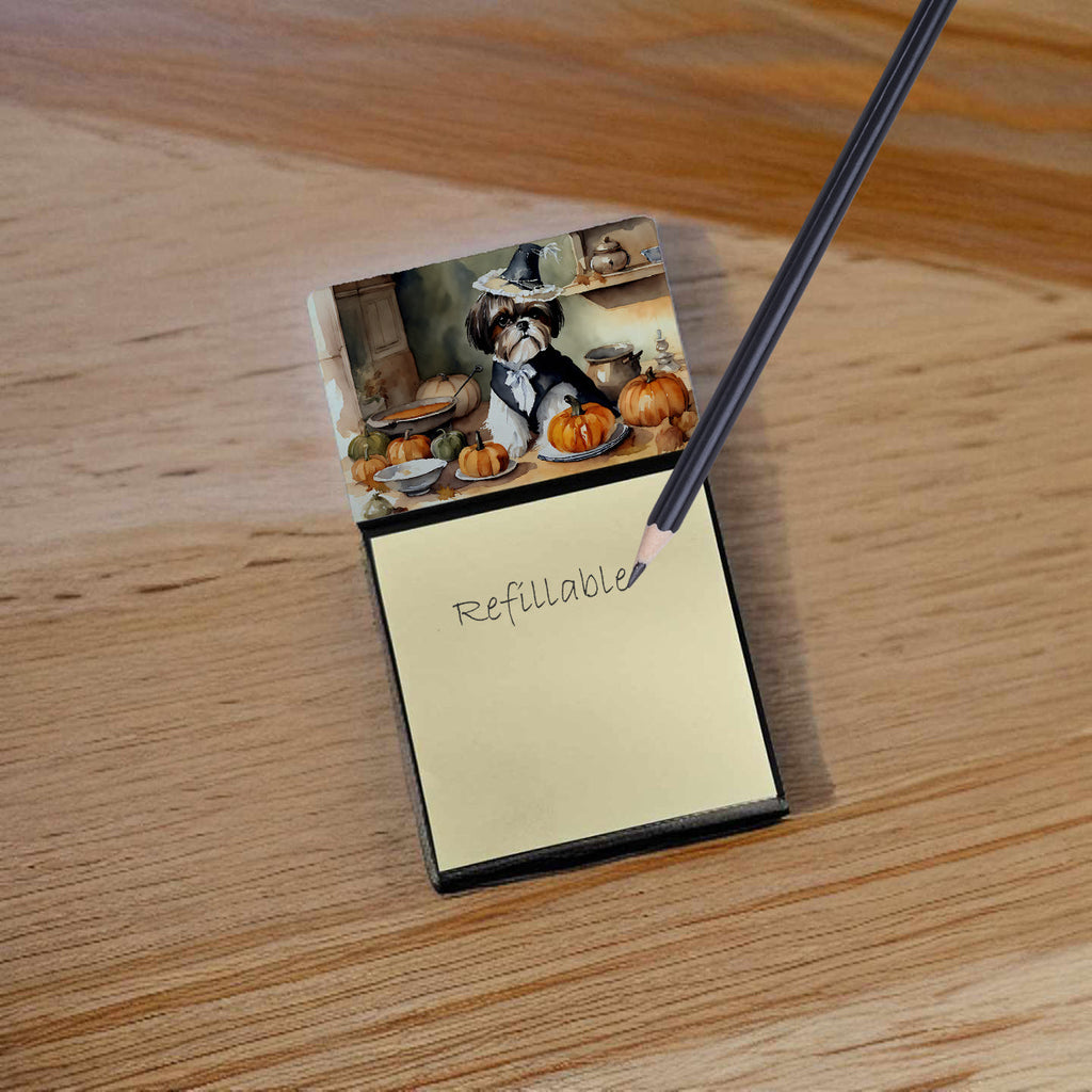 Shih Tzu Fall Kitchen Pumpkins Watercolor Sticky Note Holder Refillable Dispenser Desk Accessory 3x3 Pad Gift