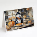 Siberian Husky Fall Kitchen Pumpkins Greeting Cards Pack of 8 Blank Cards with Envelopes Whimsical A7 Size 5x7