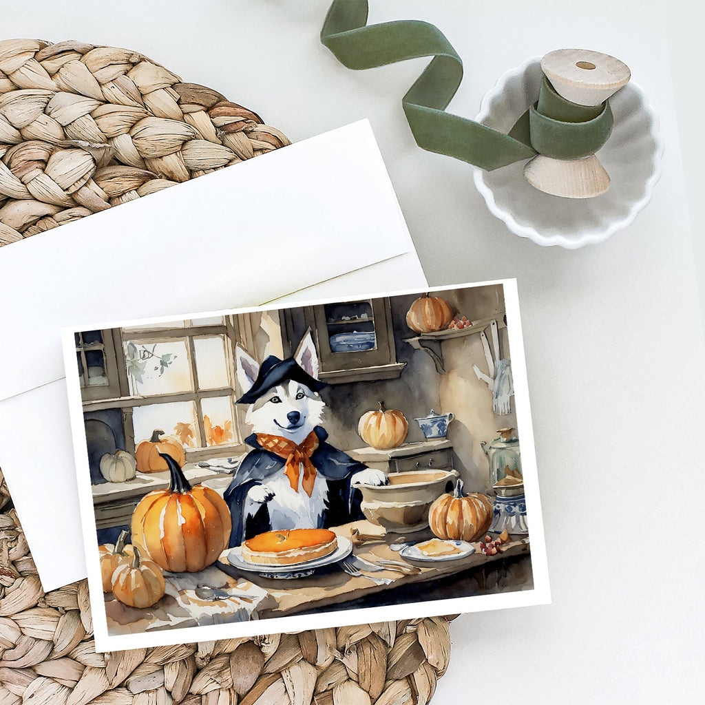 Siberian Husky Fall Kitchen Pumpkins Greeting Cards Pack of 8 Blank Cards with Envelopes Whimsical A7 Size 5x7