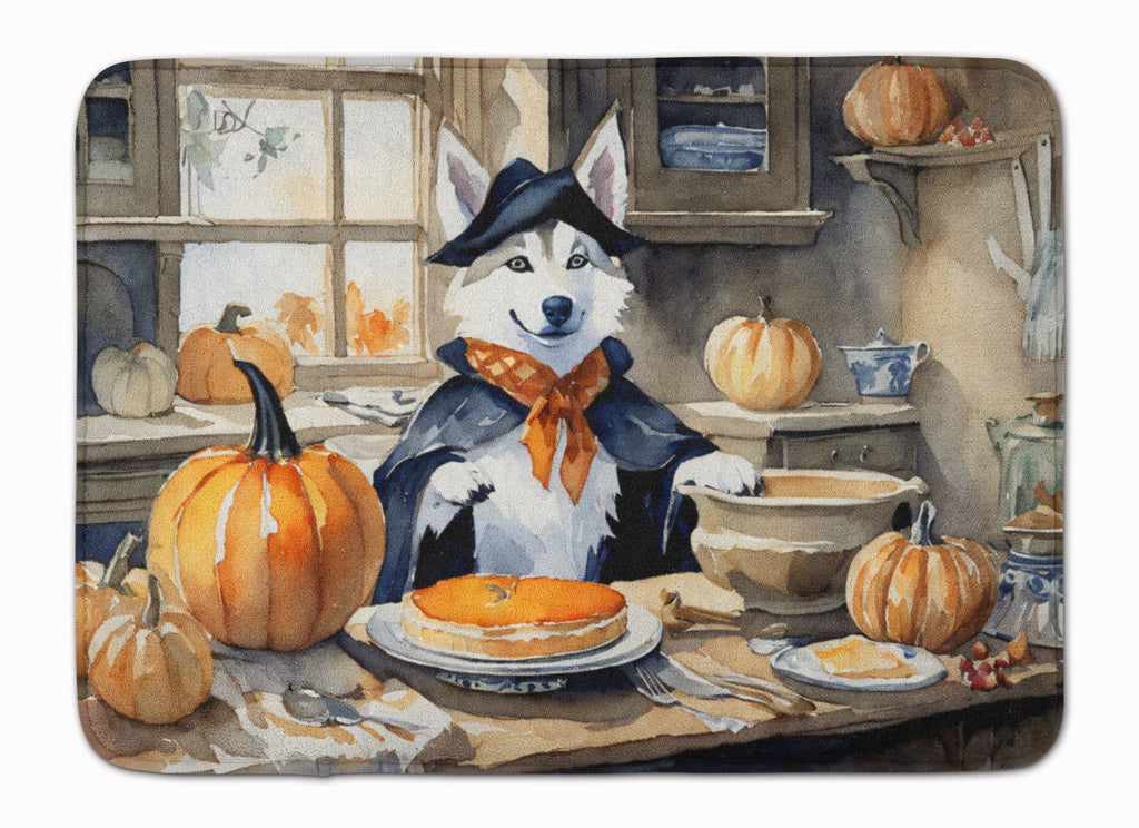 Siberian Husky Fall Kitchen Pumpkins Memory Foam Kitchen Mat Machine Washable Anti-Fatigue Cushion Comfort Bath or Kitchen Rug
