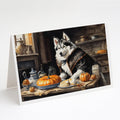 Siberian Husky Fall Kitchen Pumpkins Greeting Cards Pack of 8 Blank Cards with Envelopes Whimsical A7 Size 5x7