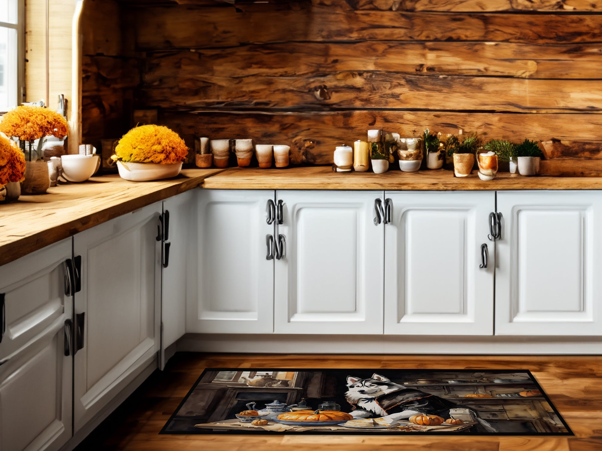 Siberian Husky Fall Kitchen Pumpkins Runner Mat 28x58 Front Door Mat Indoor Outdoor Rugs for Entryway Hallway Foyer Non Slip Washable Wide Doormat