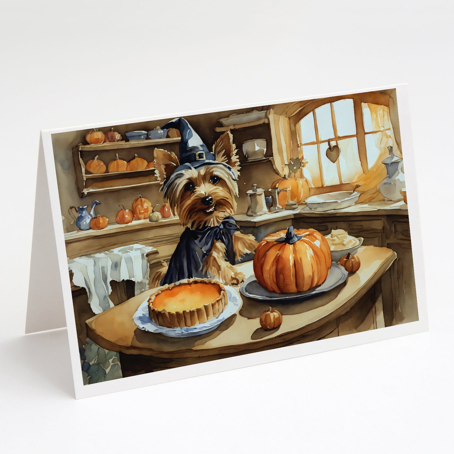 Silky Terrier Fall Kitchen Pumpkins Greeting Cards Pack of 8 Blank Cards with Envelopes Whimsical A7 Size 5x7