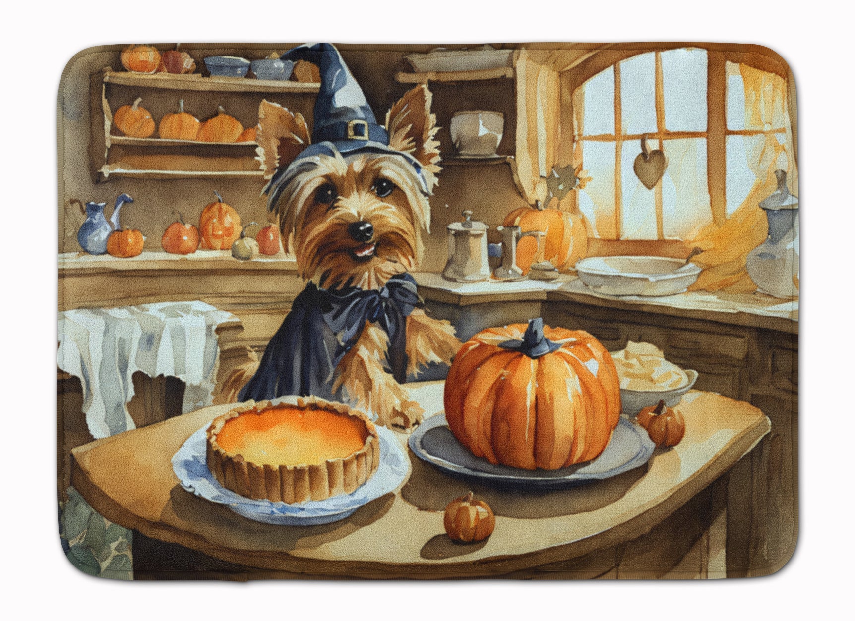 Silky Terrier Fall Kitchen Pumpkins Memory Foam Kitchen Mat Machine Washable Anti-Fatigue Cushion Comfort Bath or Kitchen Rug
