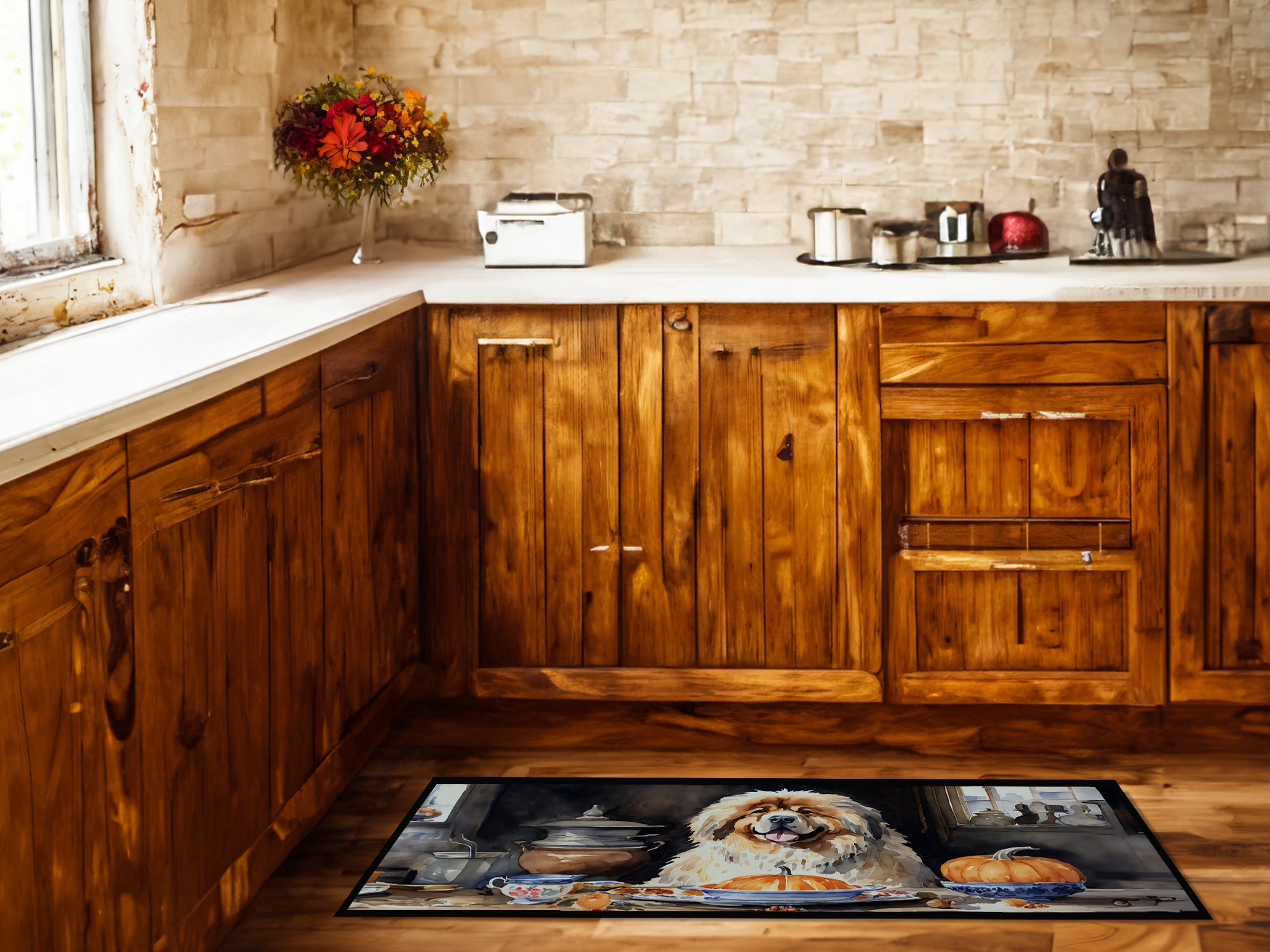 Tibetan Mastiff Fall Kitchen Pumpkins Runner Mat 28x58 Front Door Mat Indoor Outdoor Rugs for Entryway Hallway Foyer Non Slip Washable Wide Doormat