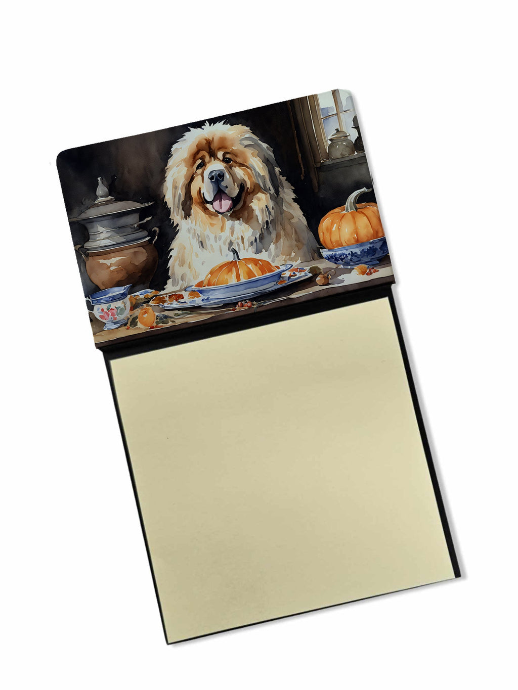 Tibetan Mastiff Fall Kitchen Pumpkins Watercolor Sticky Note Holder Refillable Dispenser Desk Accessory 3x3 Pad Gift