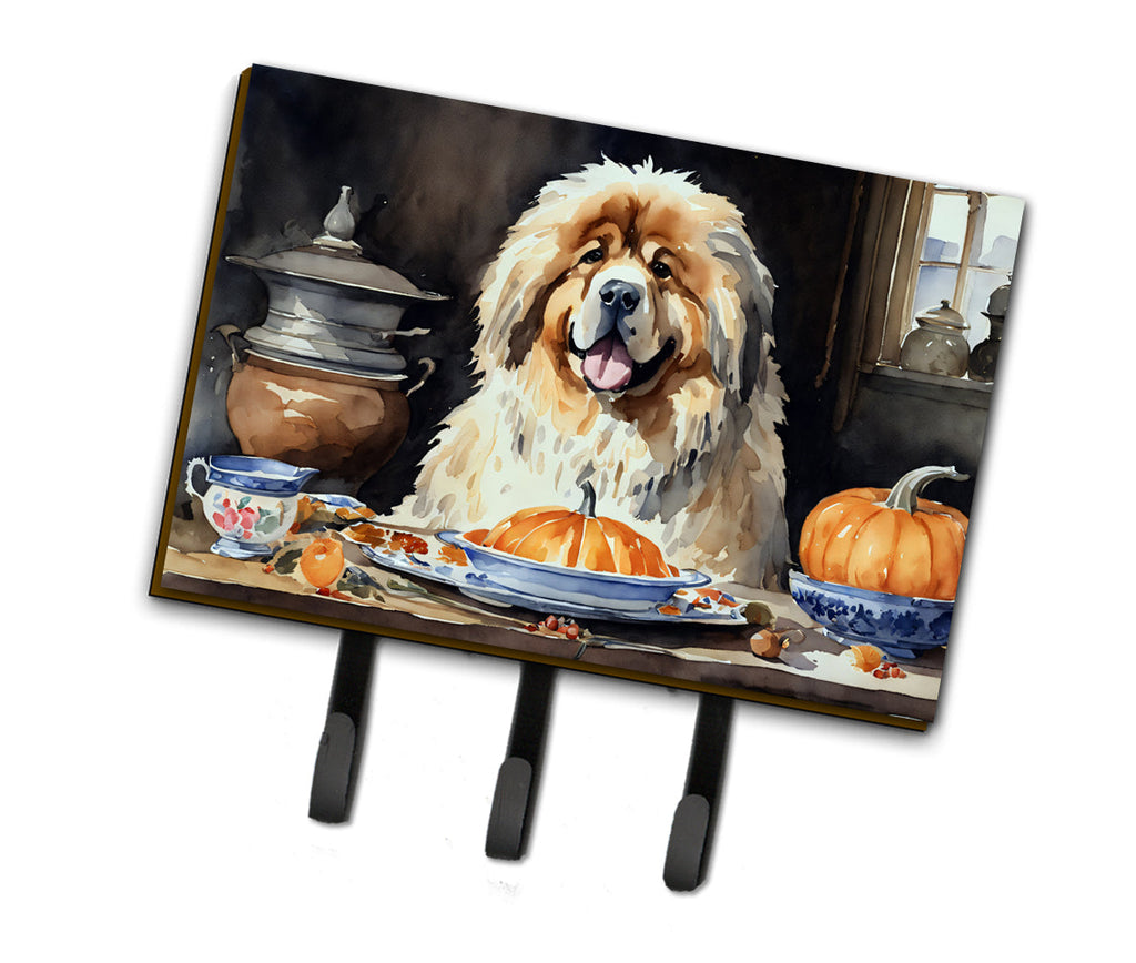 Tibetan Mastiff Fall Kitchen Pumpkins Leash or Key Holder Wall Hooks, Coat Rack Wall Mount, for Hanging Keys, Towels, Aprons, Leashes