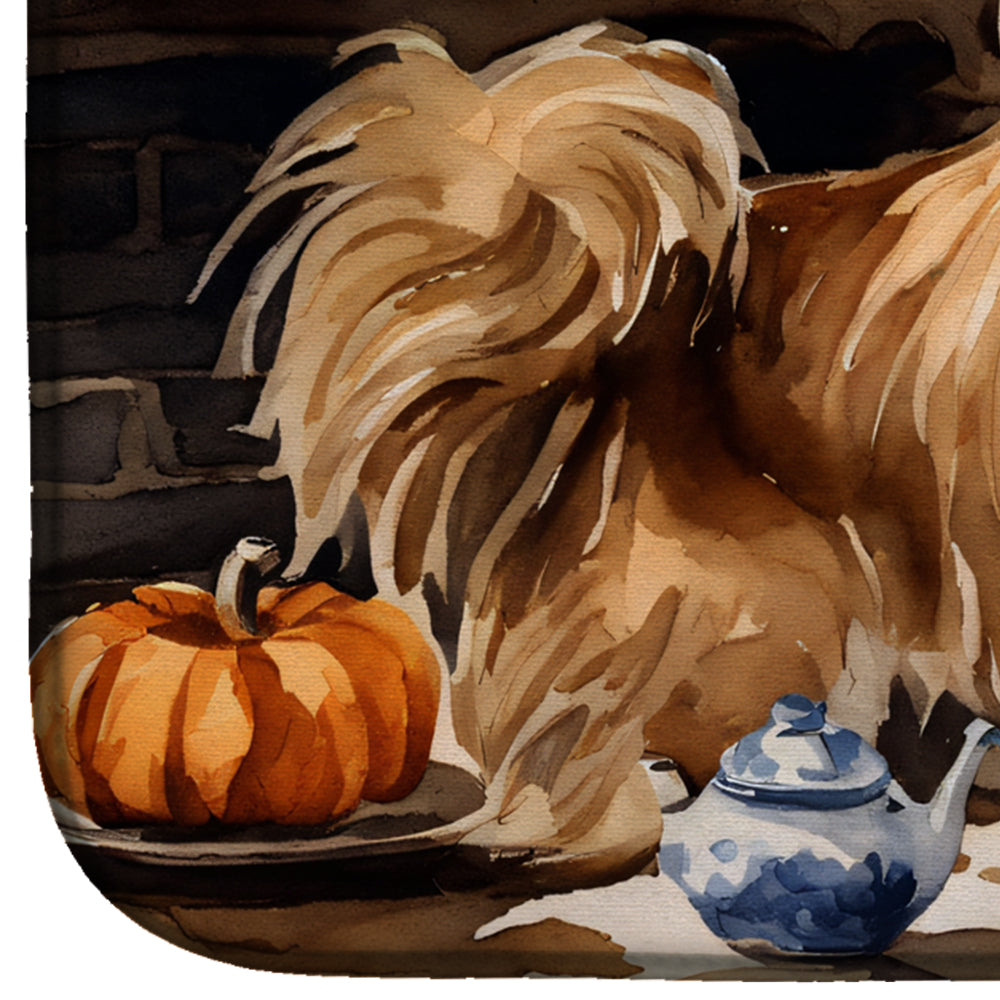 Tibetan Spaniel Fall Kitchen Pumpkins Dish Drying Mat Absorbent Dish Drying Mat Pad for Kitchen Counter Dish Drainer Mat for Countertop, 14 x 21", Multicolor