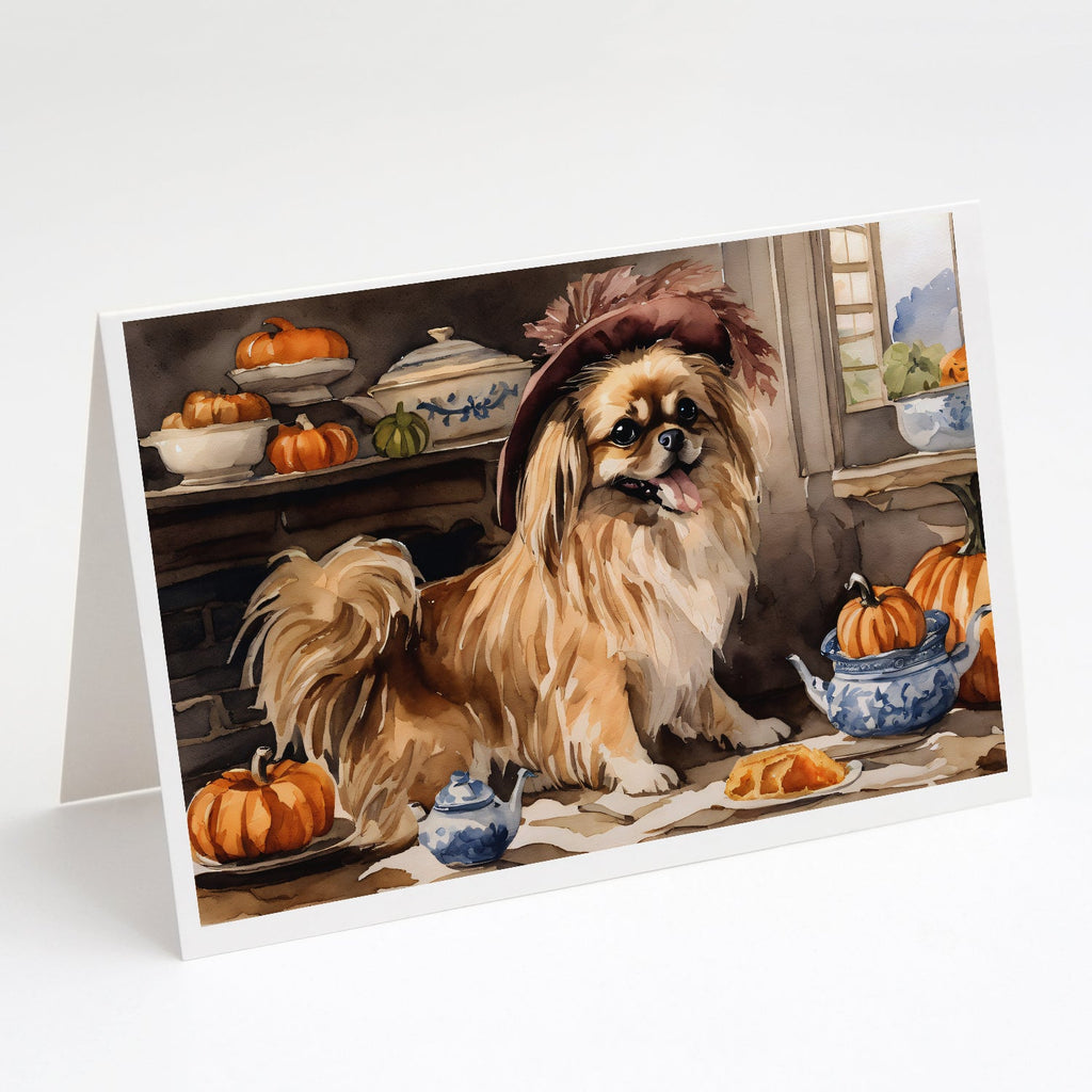 Tibetan Spaniel Fall Kitchen Pumpkins Greeting Cards Pack of 8 Blank Cards with Envelopes Whimsical A7 Size 5x7