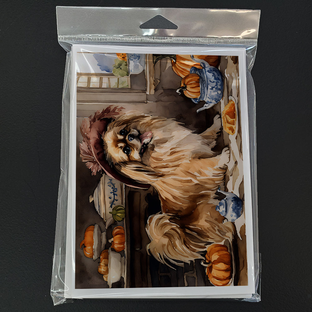 Tibetan Spaniel Fall Kitchen Pumpkins Greeting Cards Pack of 8 Blank Cards with Envelopes Whimsical A7 Size 5x7