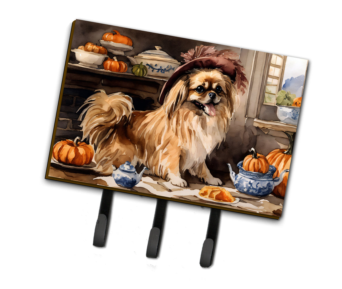 Tibetan Spaniel Fall Kitchen Pumpkins Leash or Key Holder Wall Hooks, Coat Rack Wall Mount, for Hanging Keys, Towels, Aprons, Leashes