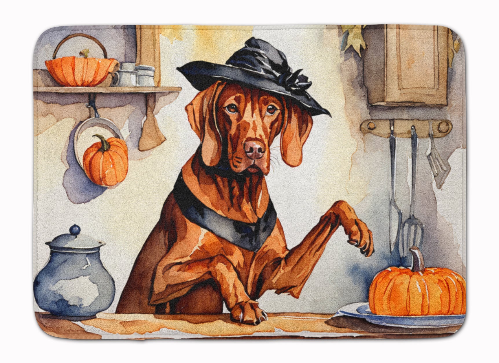 Vizsla Fall Kitchen Pumpkins Memory Foam Kitchen Mat Machine Washable Anti-Fatigue Cushion Comfort Bath or Kitchen Rug