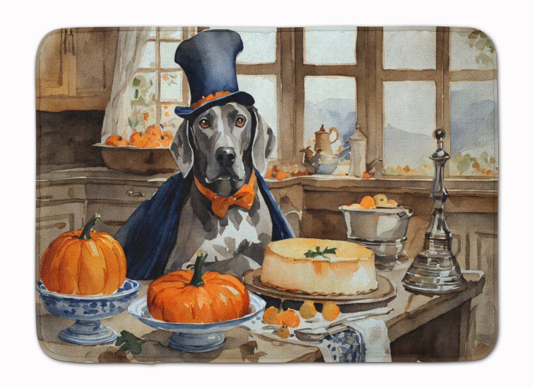 Weimaraner Fall Kitchen Pumpkins Memory Foam Kitchen Mat Machine Washable Anti-Fatigue Cushion Comfort Bath or Kitchen Rug