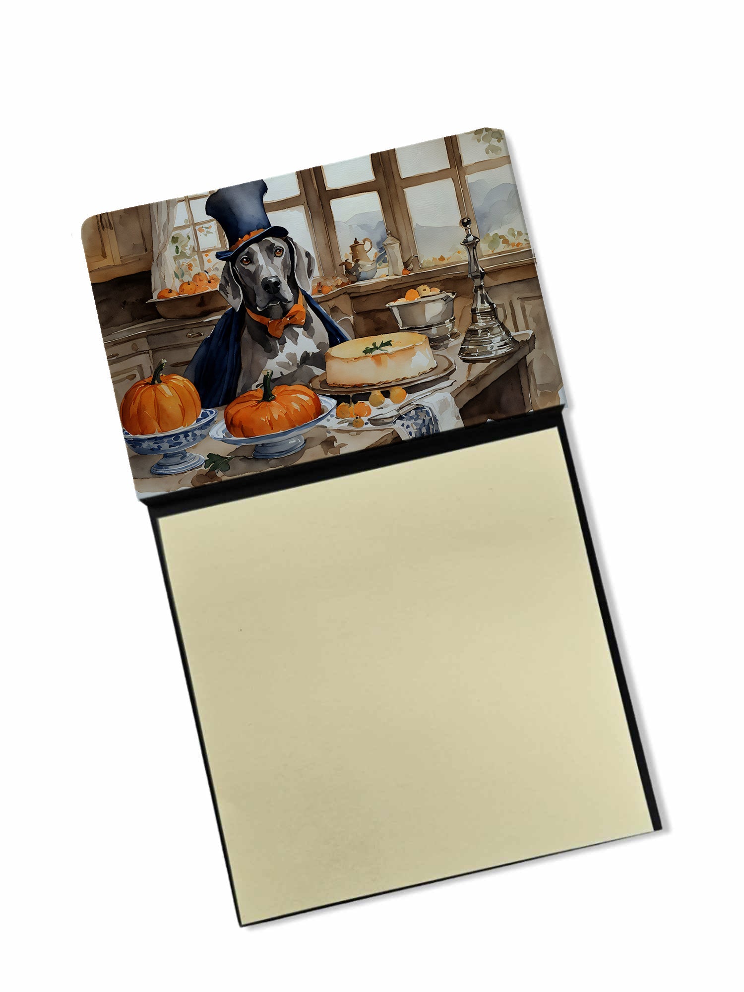 Weimaraner Fall Kitchen Pumpkins Watercolor Sticky Note Holder Refillable Dispenser Desk Accessory 3x3 Pad Gift