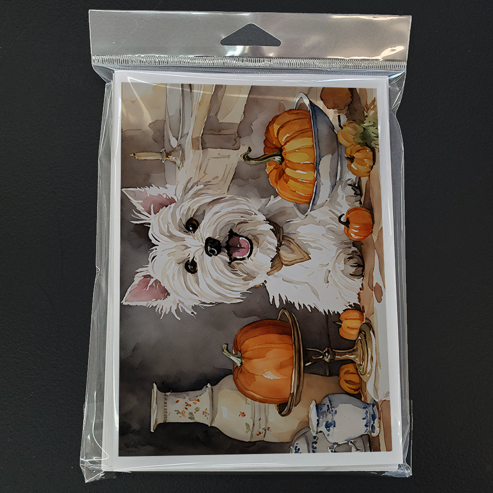 Westie Fall Kitchen Pumpkins Greeting Cards Pack of 8 Blank Cards with Envelopes Whimsical A7 Size 5x7