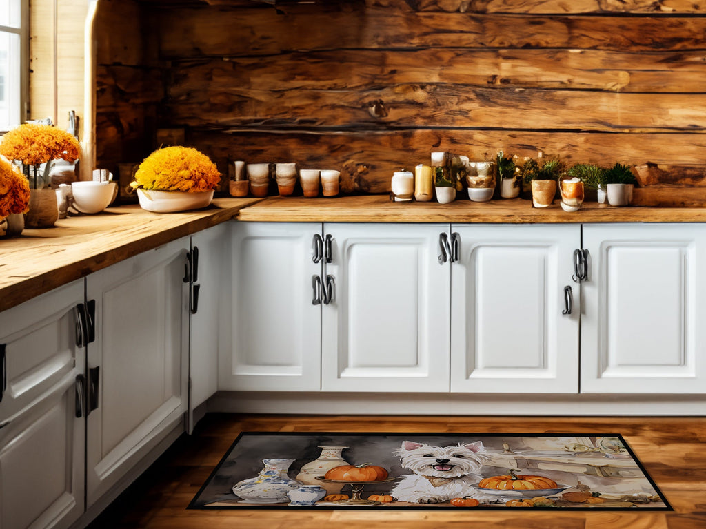 Westie Fall Kitchen Pumpkins Runner Mat 28x58 Front Door Mat Indoor Outdoor Rugs for Entryway Hallway Foyer Non Slip Washable Wide Doormat