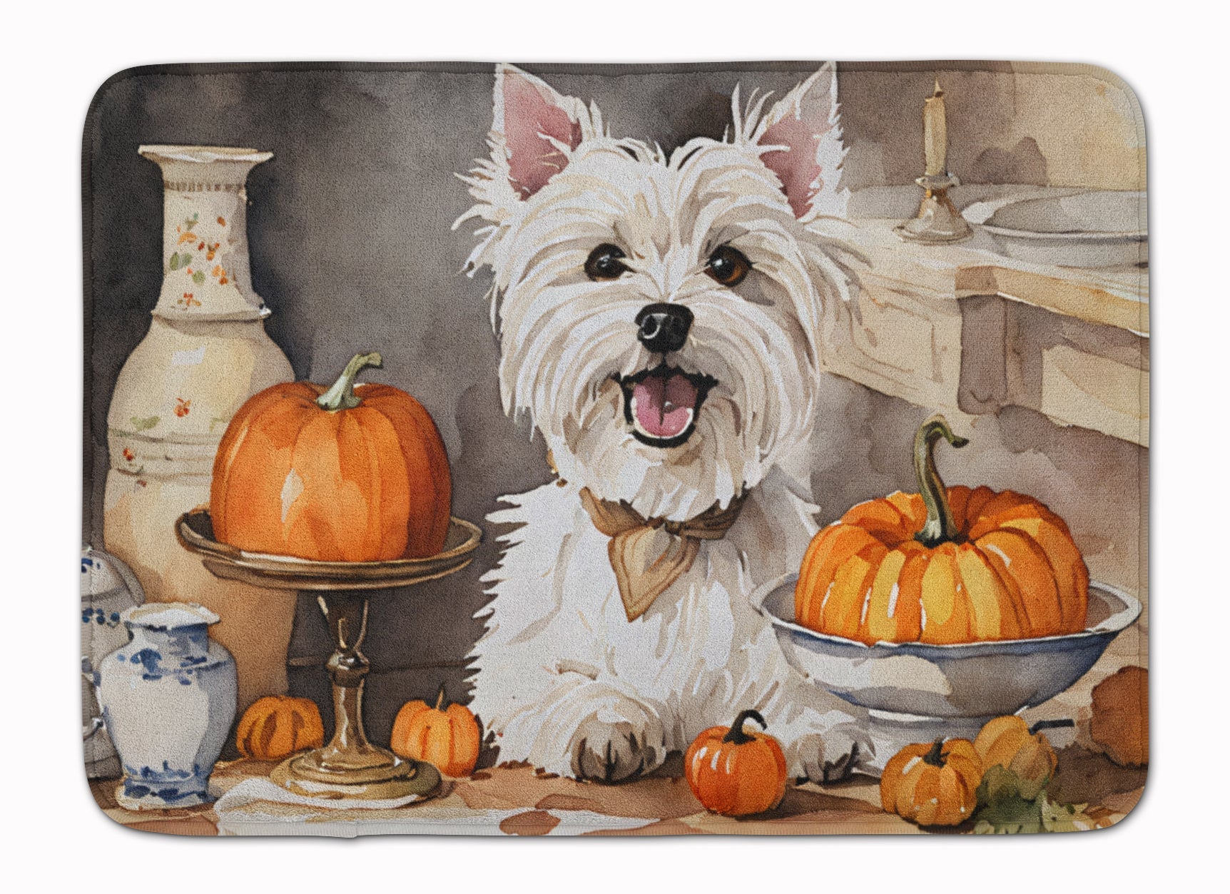 Westie Fall Kitchen Pumpkins Memory Foam Kitchen Mat Machine Washable Anti-Fatigue Cushion Comfort Bath or Kitchen Rug