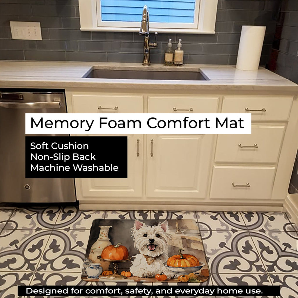 Westie Fall Kitchen Pumpkins Memory Foam Kitchen Mat Machine Washable Anti-Fatigue Cushion Comfort Bath or Kitchen Rug