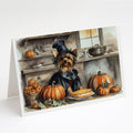Yorkie Fall Kitchen Pumpkins Greeting Cards Pack of 8 Blank Cards with Envelopes Whimsical A7 Size 5x7