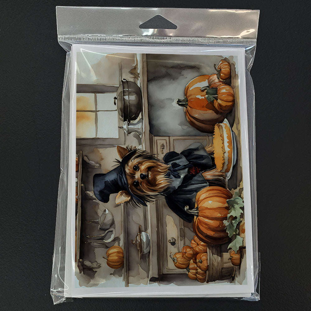Yorkie Fall Kitchen Pumpkins Greeting Cards Pack of 8 Blank Cards with Envelopes Whimsical A7 Size 5x7
