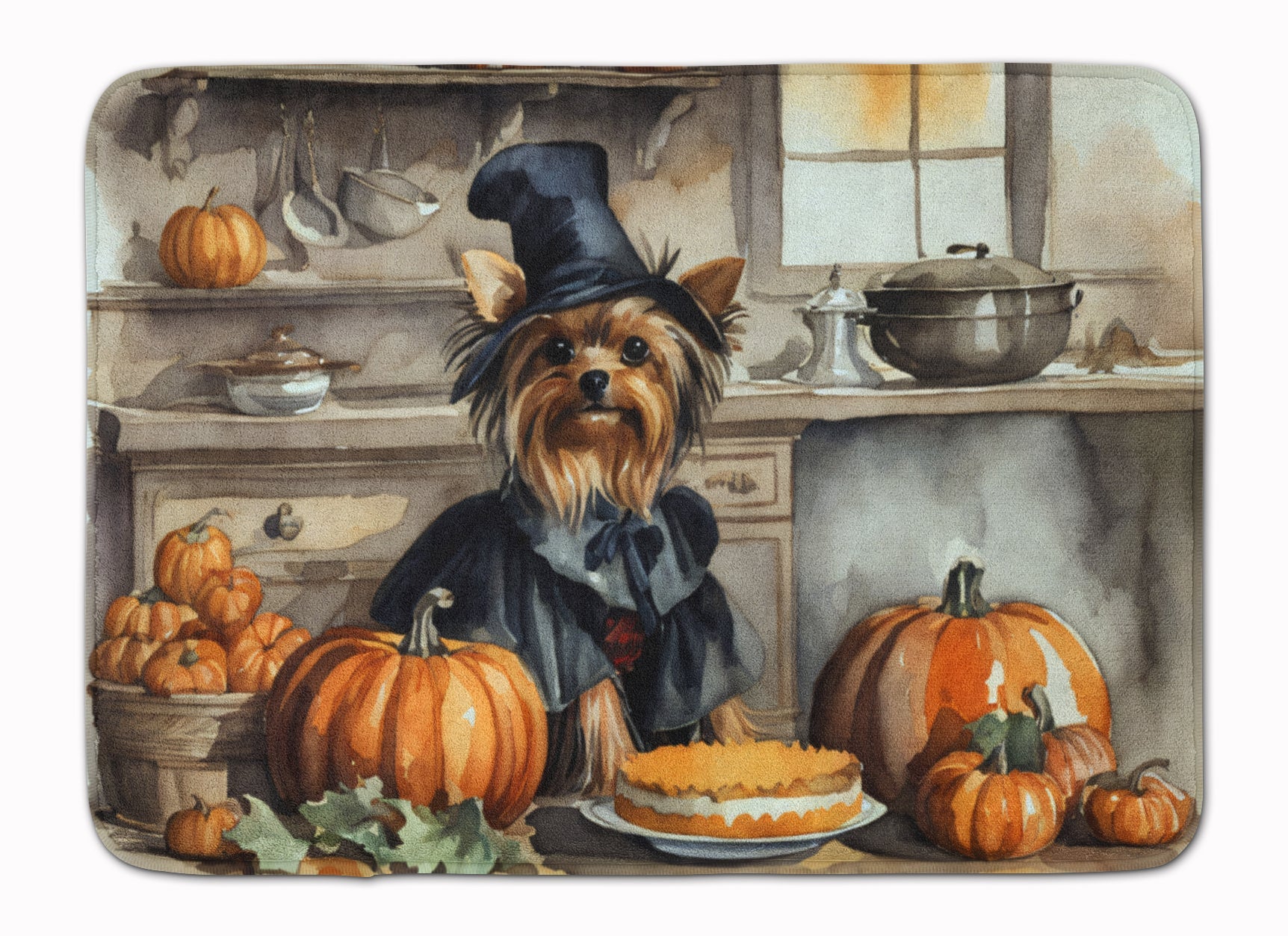 Yorkie Fall Kitchen Pumpkins Memory Foam Kitchen Mat Machine Washable Anti-Fatigue Cushion Comfort Bath or Kitchen Rug