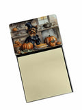 Yorkie Fall Kitchen Pumpkins Watercolor Sticky Note Holder Refillable Dispenser Desk Accessory 3x3 Pad Gift