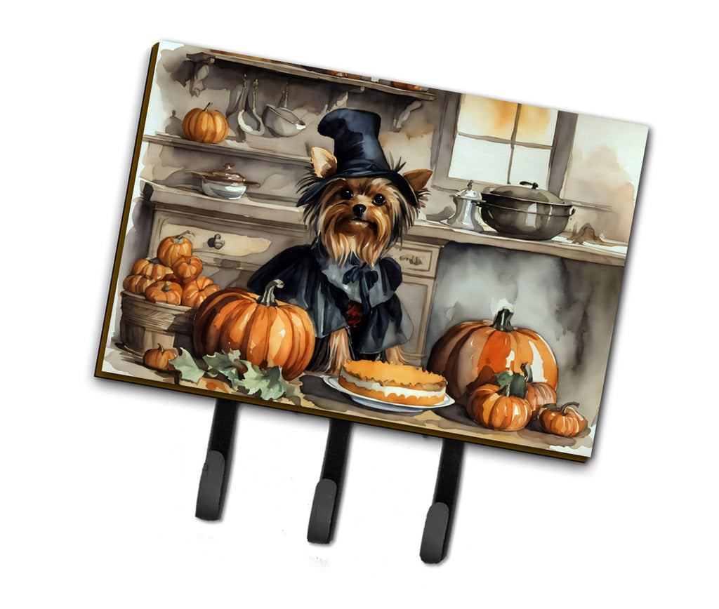 Yorkie Fall Kitchen Pumpkins Leash or Key Holder Wall Hooks, Coat Rack Wall Mount, for Hanging Keys, Towels, Aprons, Leashes
