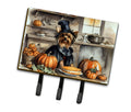Yorkie Fall Kitchen Pumpkins Leash or Key Holder Wall Hooks, Coat Rack Wall Mount, for Hanging Keys, Towels, Aprons, Leashes