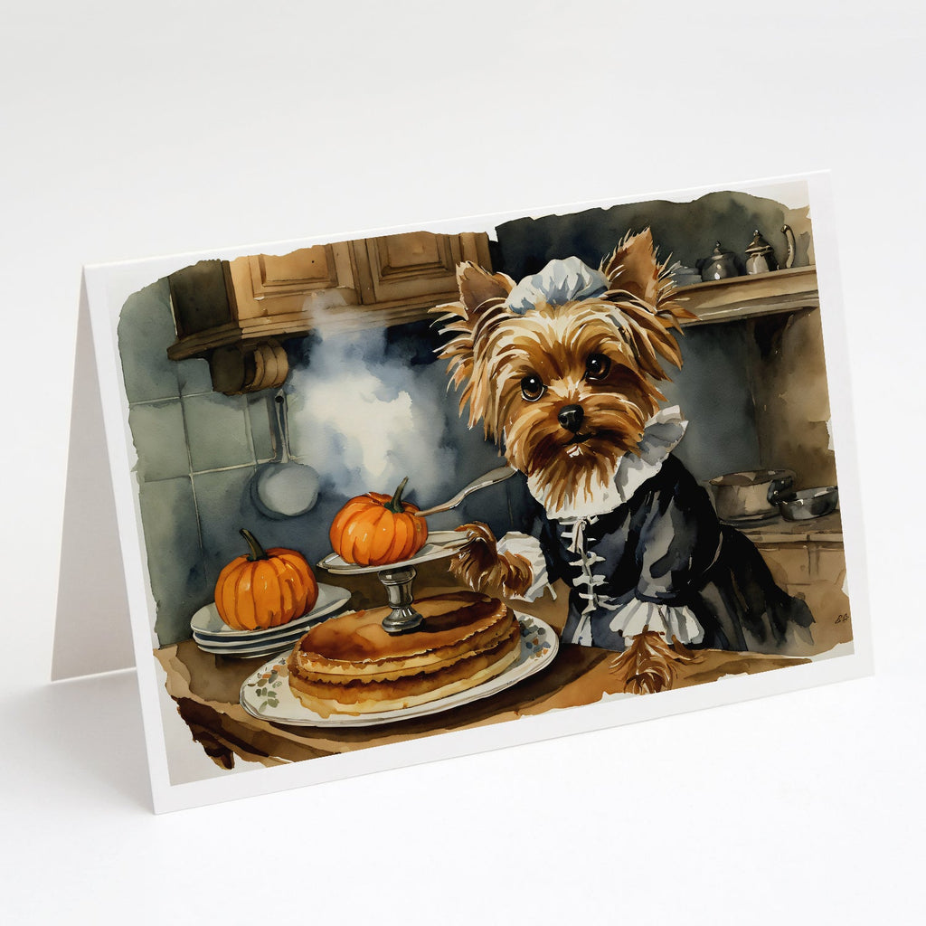 Yorkie Fall Kitchen Pumpkins Greeting Cards Pack of 8 Blank Cards with Envelopes Whimsical A7 Size 5x7