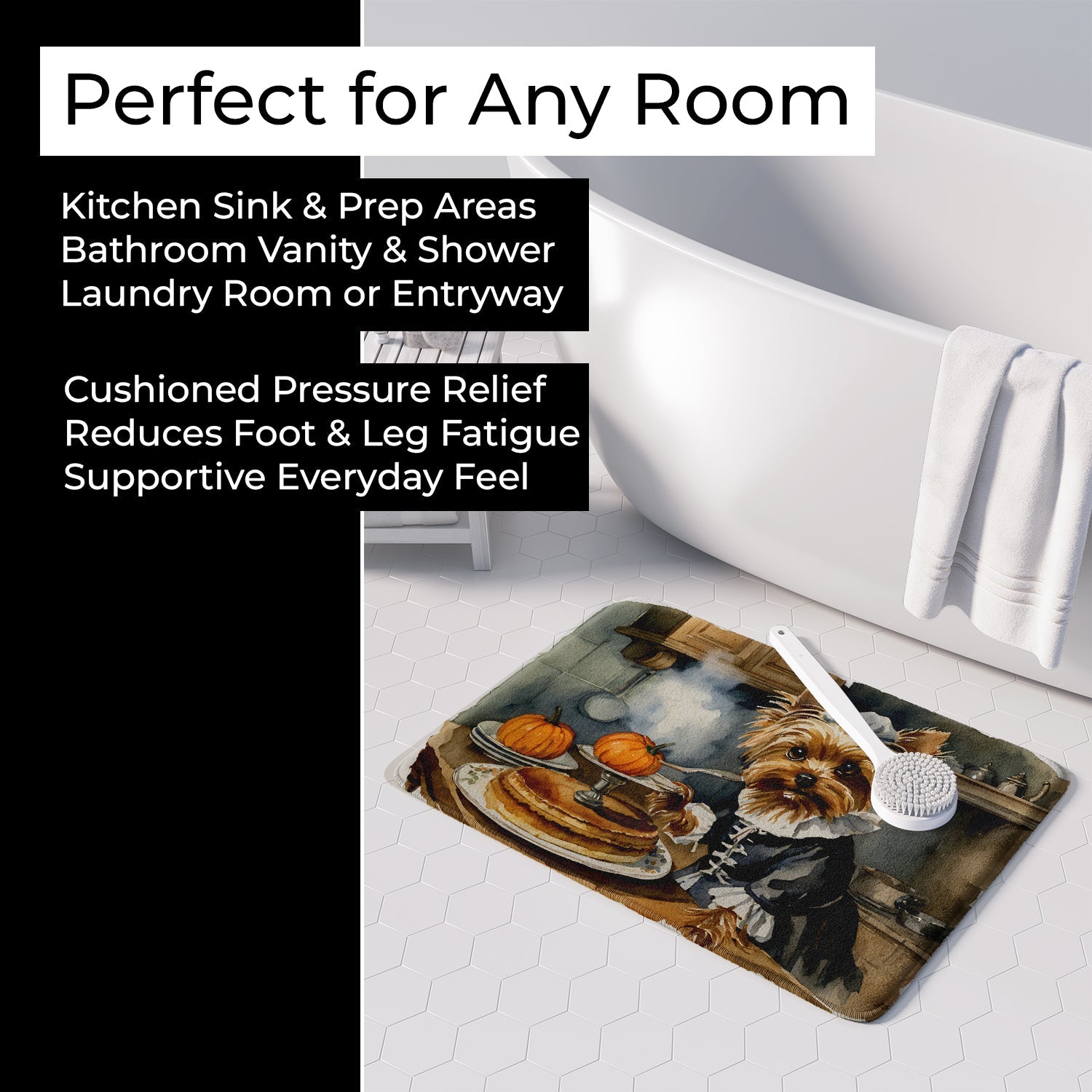 Yorkie Fall Kitchen Pumpkins Memory Foam Kitchen Mat Machine Washable Anti-Fatigue Cushion Comfort Bath or Kitchen Rug