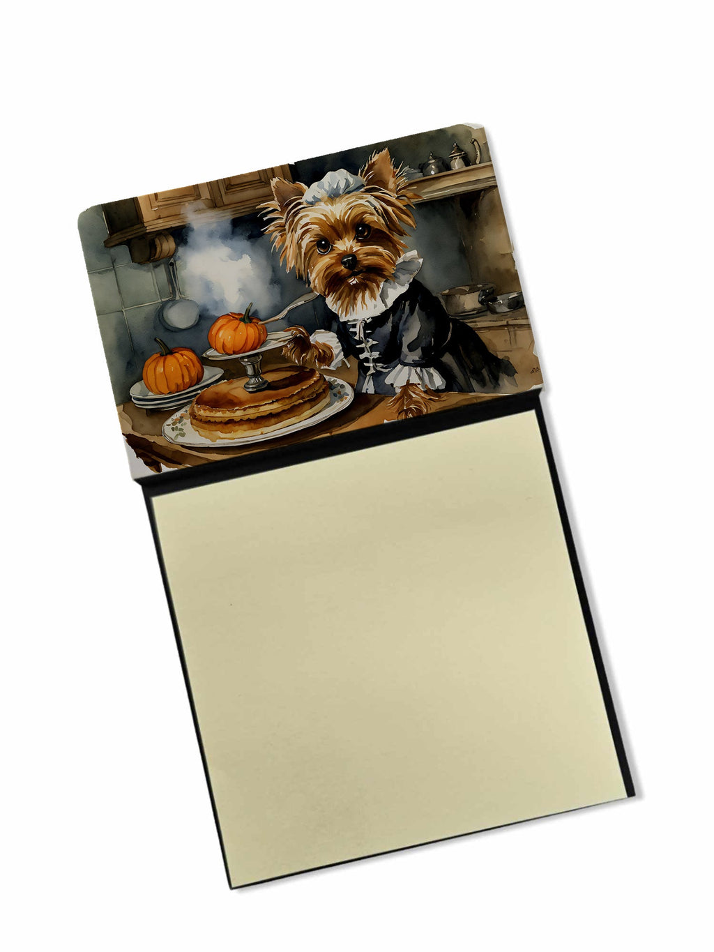 Yorkie Fall Kitchen Pumpkins Watercolor Sticky Note Holder Refillable Dispenser Desk Accessory 3x3 Pad Gift