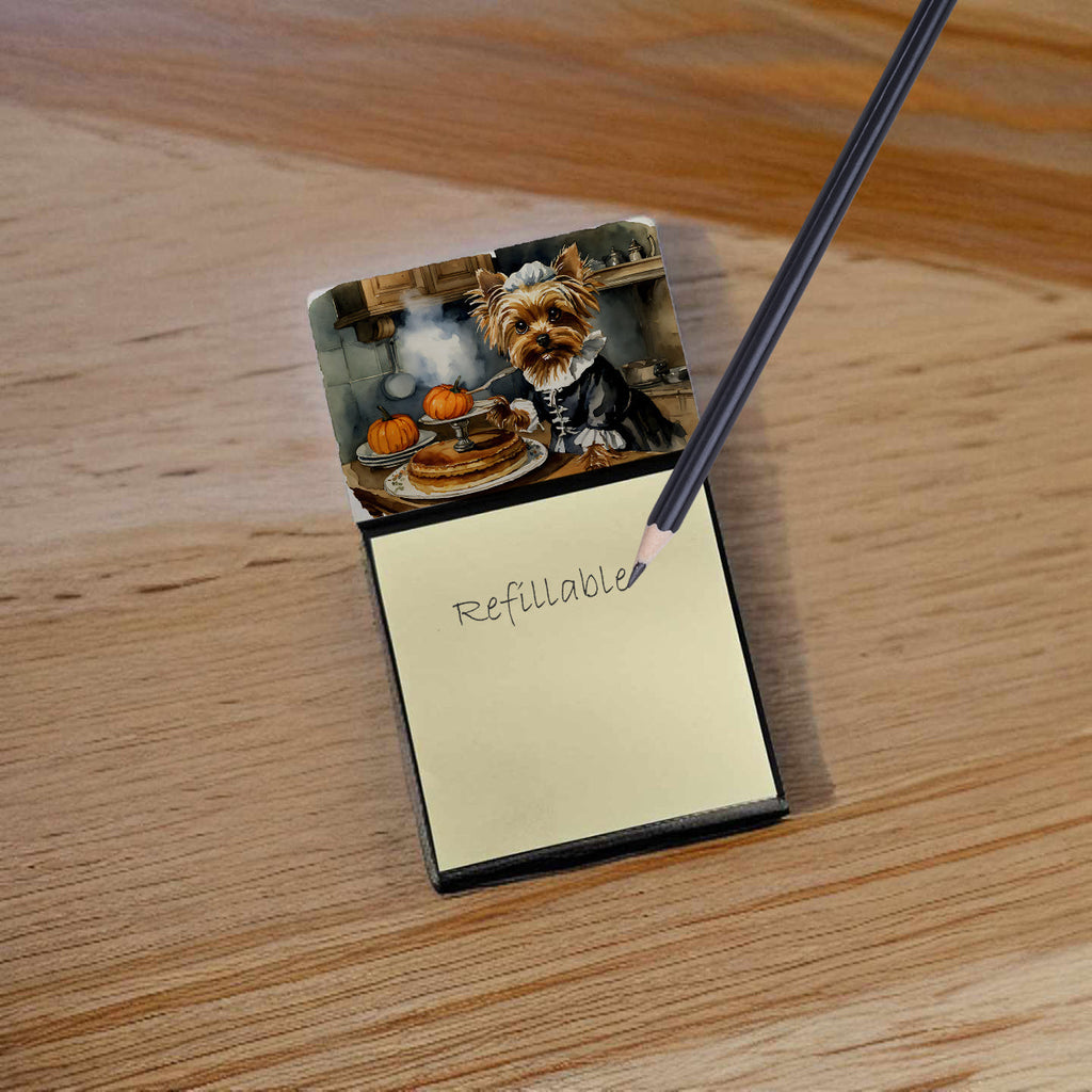 Yorkie Fall Kitchen Pumpkins Watercolor Sticky Note Holder Refillable Dispenser Desk Accessory 3x3 Pad Gift