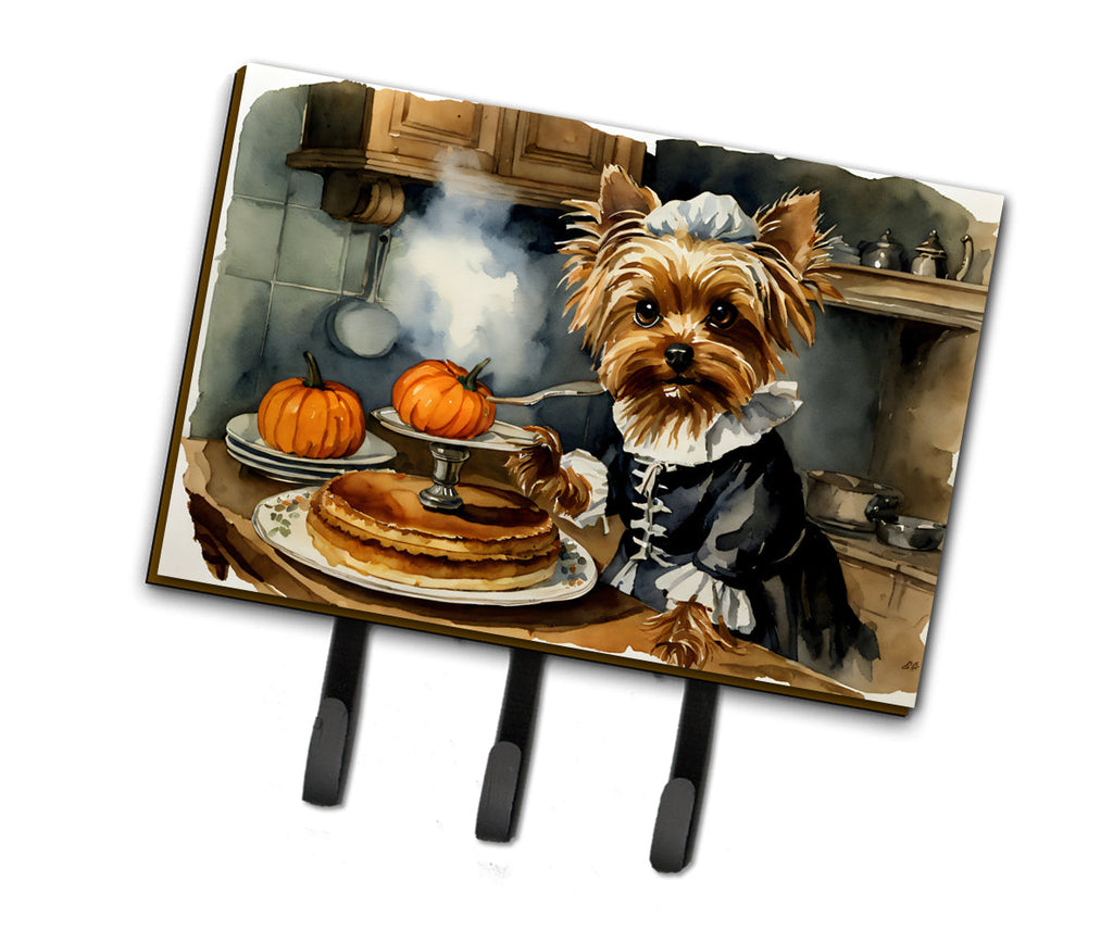 Yorkie Fall Kitchen Pumpkins Leash or Key Holder Wall Hooks, Coat Rack Wall Mount, for Hanging Keys, Towels, Aprons, Leashes