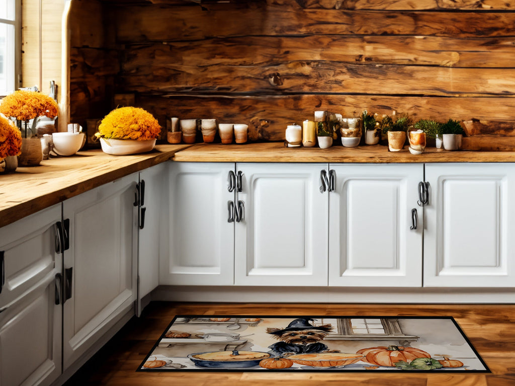 Yorkie Fall Kitchen Pumpkins Runner Mat 28x58 Front Door Mat Indoor Outdoor Rugs for Entryway Hallway Foyer Non Slip Washable Wide Doormat