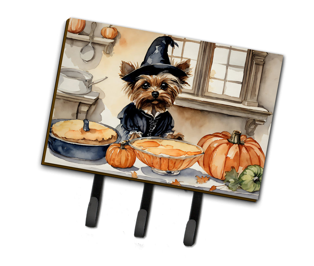 Yorkie Fall Kitchen Pumpkins Leash or Key Holder Wall Hooks, Coat Rack Wall Mount, for Hanging Keys, Towels, Aprons, Leashes