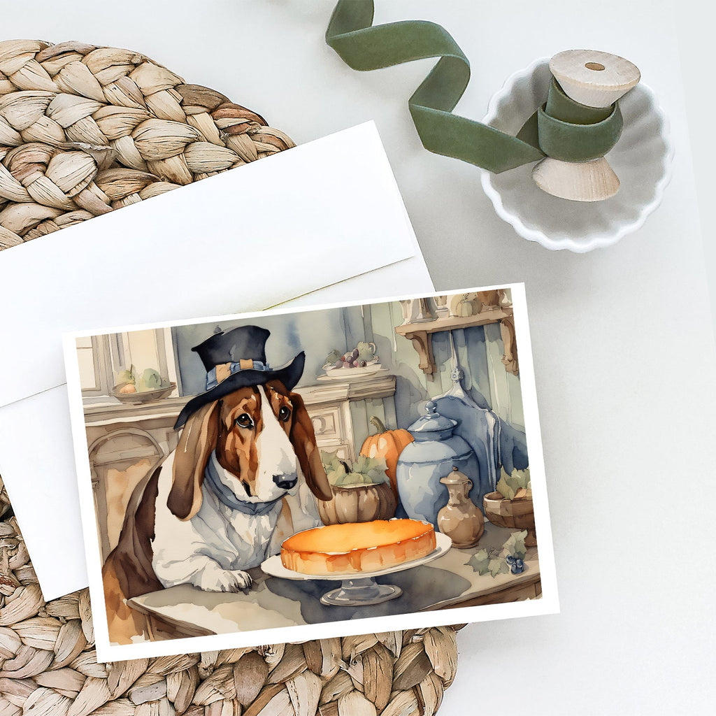 Basset Hound Fall Kitchen Pumpkins Greeting Cards Pack of 8 Blank Cards with Envelopes Whimsical A7 Size 5x7
