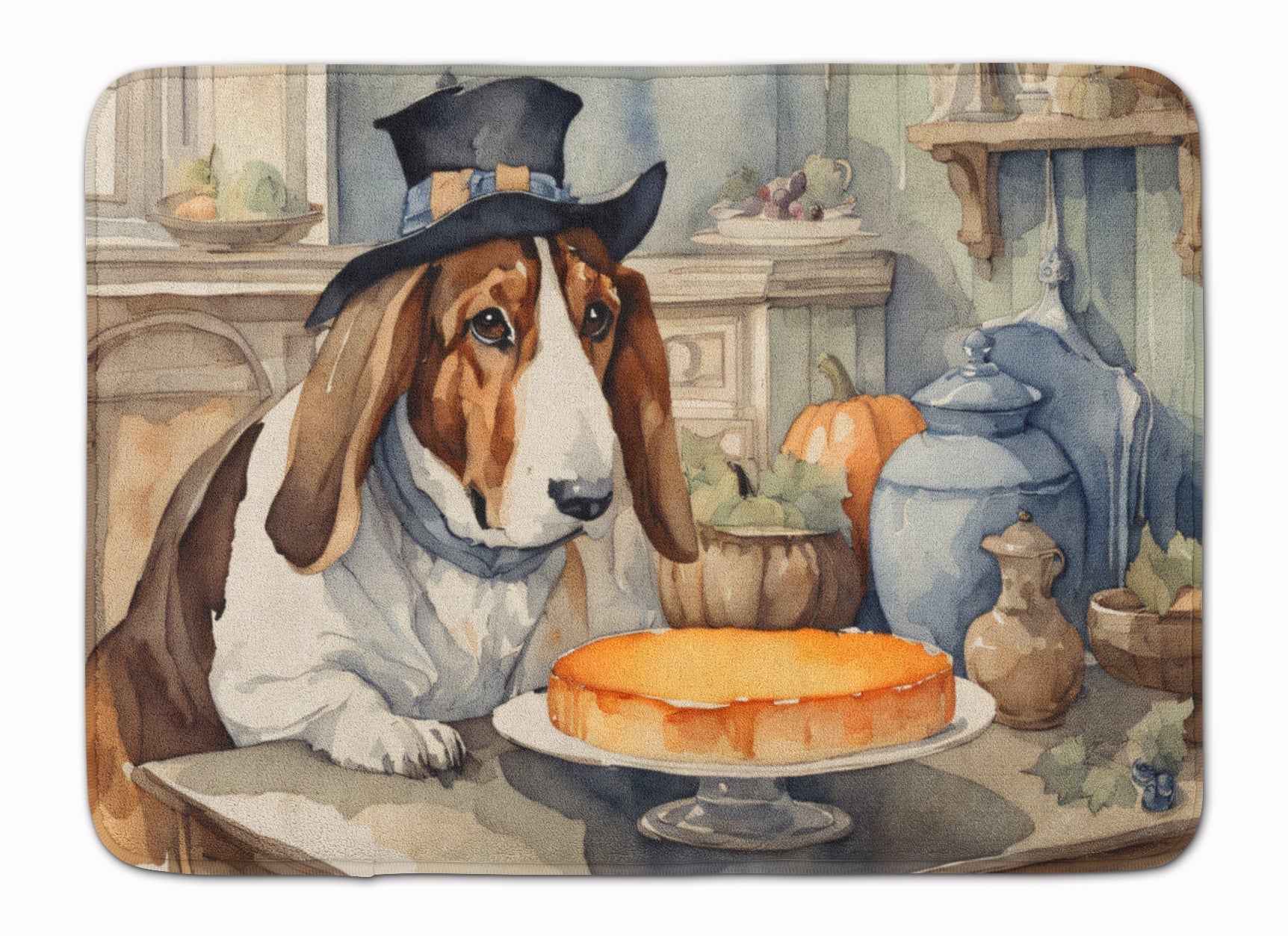 Basset Hound Fall Kitchen Pumpkins Memory Foam Kitchen Mat Machine Washable Anti-Fatigue Cushion Comfort Bath or Kitchen Rug