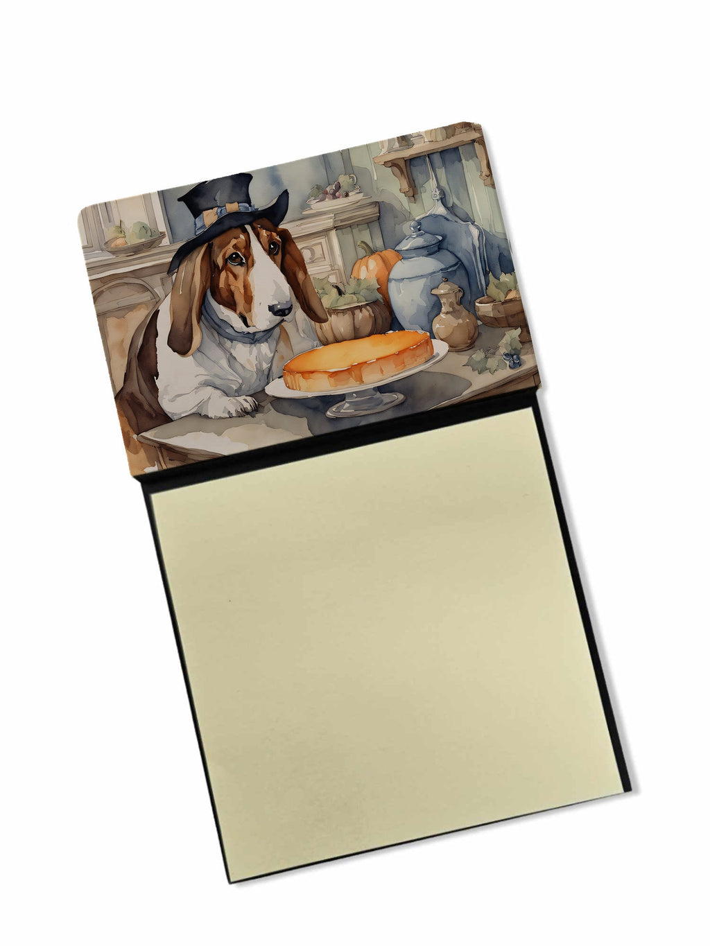 Basset Hound Fall Kitchen Pumpkins Watercolor Sticky Note Holder Refillable Dispenser Desk Accessory 3x3 Pad Gift