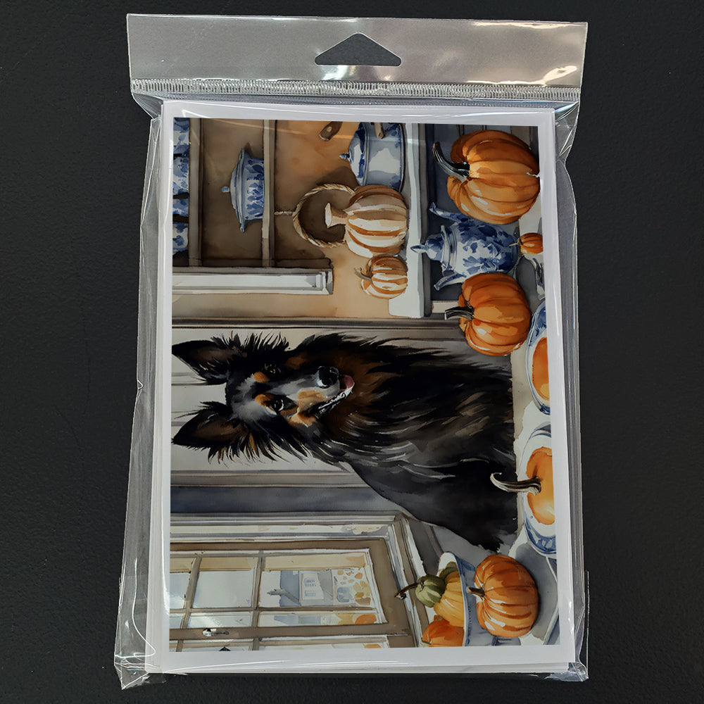 Belgian Sheepdog Fall Kitchen Pumpkins Greeting Cards Pack of 8 Blank Cards with Envelopes Whimsical A7 Size 5x7