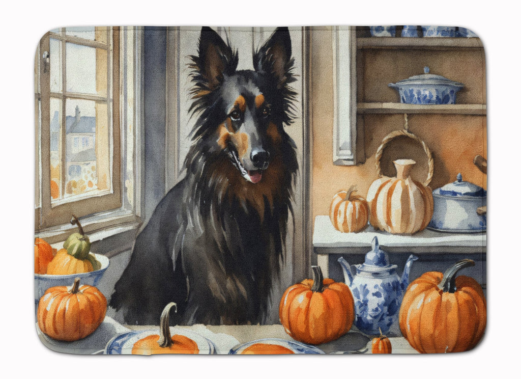 Belgian Sheepdog Fall Kitchen Pumpkins Memory Foam Kitchen Mat Machine Washable Anti-Fatigue Cushion Comfort Bath or Kitchen Rug