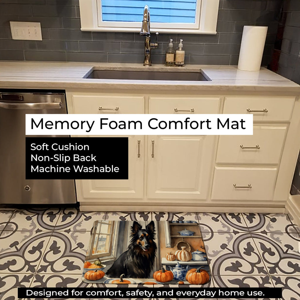 Belgian Sheepdog Fall Kitchen Pumpkins Memory Foam Kitchen Mat Machine Washable Anti-Fatigue Cushion Comfort Bath or Kitchen Rug
