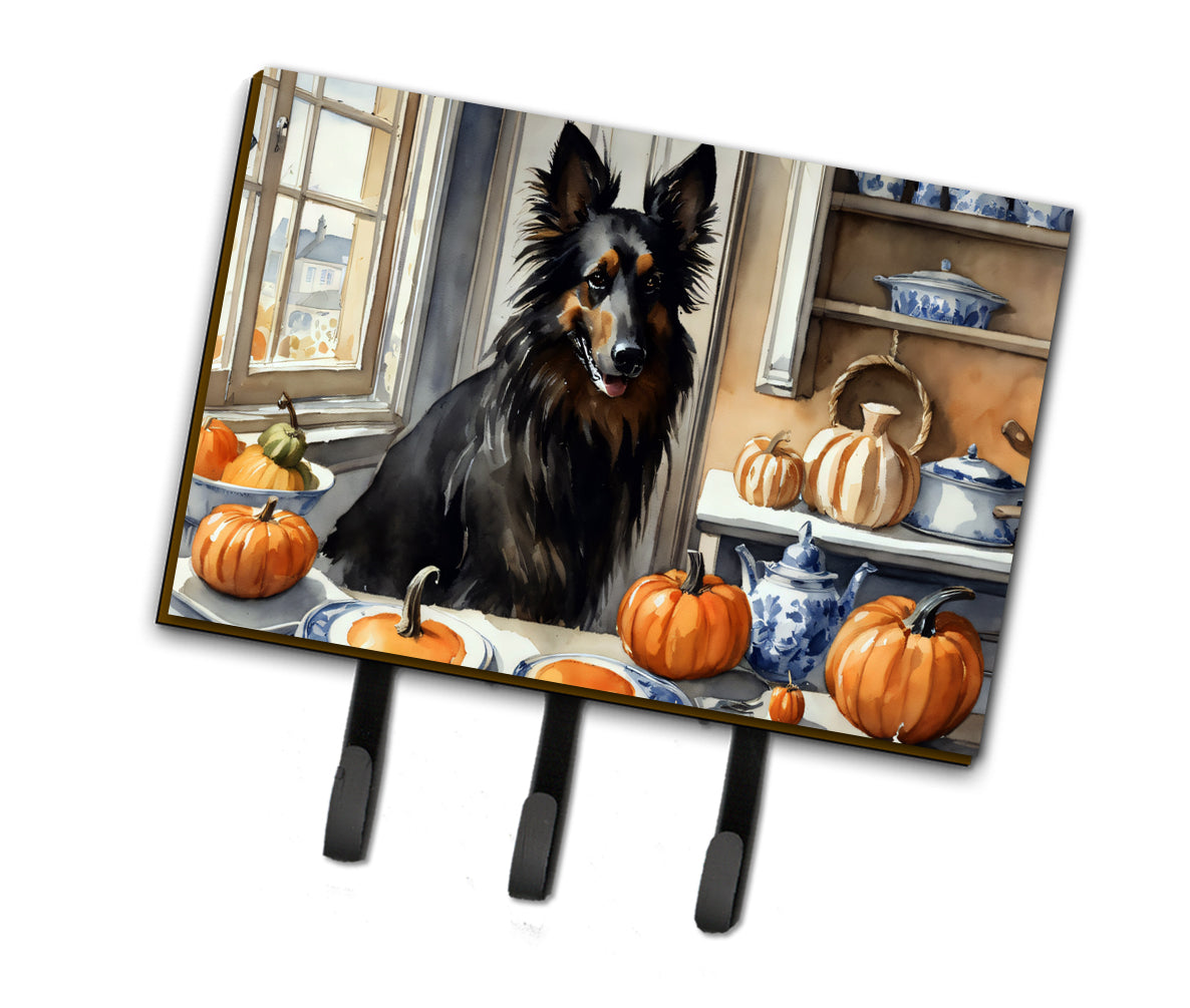 Belgian Sheepdog Fall Kitchen Pumpkins Leash or Key Holder Wall Hooks, Coat Rack Wall Mount, for Hanging Keys, Towels, Aprons, Leashes