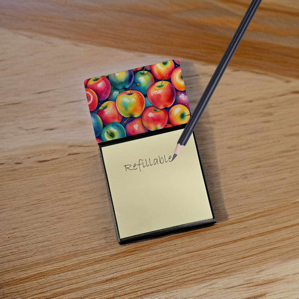 Colorful Apples Watercolor Sticky Note Holder Refillable Dispenser Desk Accessory 3x3 Pad Gift