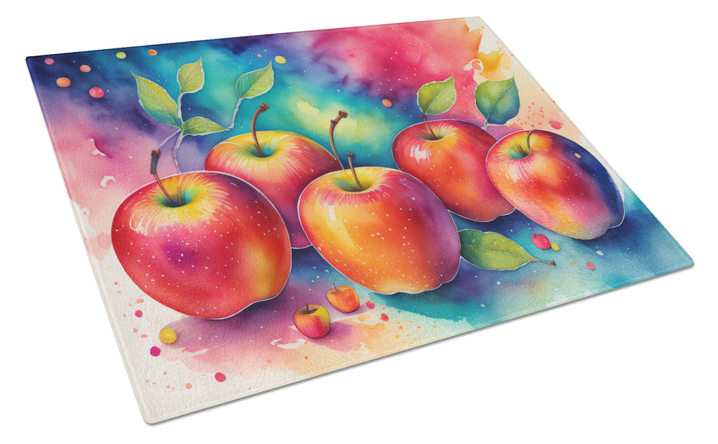 Colorful Apples Cutting Board Tempered Glass Kitchen Cutting Surface, Heat Resistant Chopping, Non-Slip Feet, Food Prep & Serving