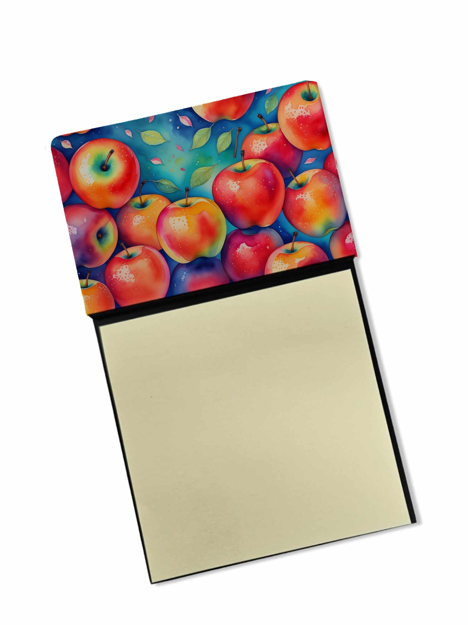 Colorful Apples Watercolor Sticky Note Holder Refillable Dispenser Desk Accessory 3x3 Pad Gift