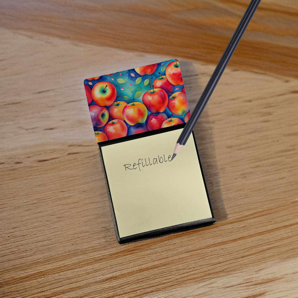 Colorful Apples Watercolor Sticky Note Holder Refillable Dispenser Desk Accessory 3x3 Pad Gift